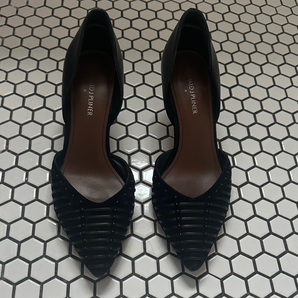 Donald J. Pliner Black Suede & Leather Heels